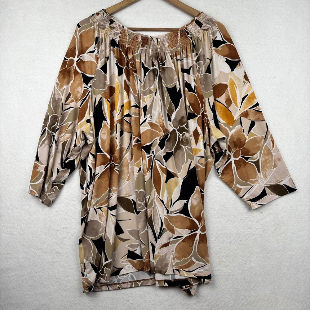Susan Graver Blouse Womens 3X‎ Floral Smocked Neckline Boho - Picture 2 of 6
